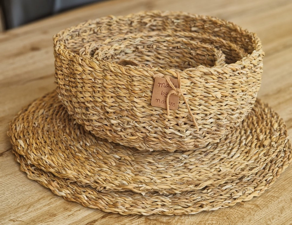 Habee Seegras Deko Set 5-teilig - 3 Körbchen + 2 Platzsets 100% Naturprodukt Habee 1 Stück