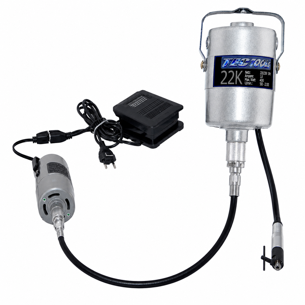 Feinbohrschleifer Biegsame Welle mit Hängemotor 22.000 RPM mit Fußschalter TecTools