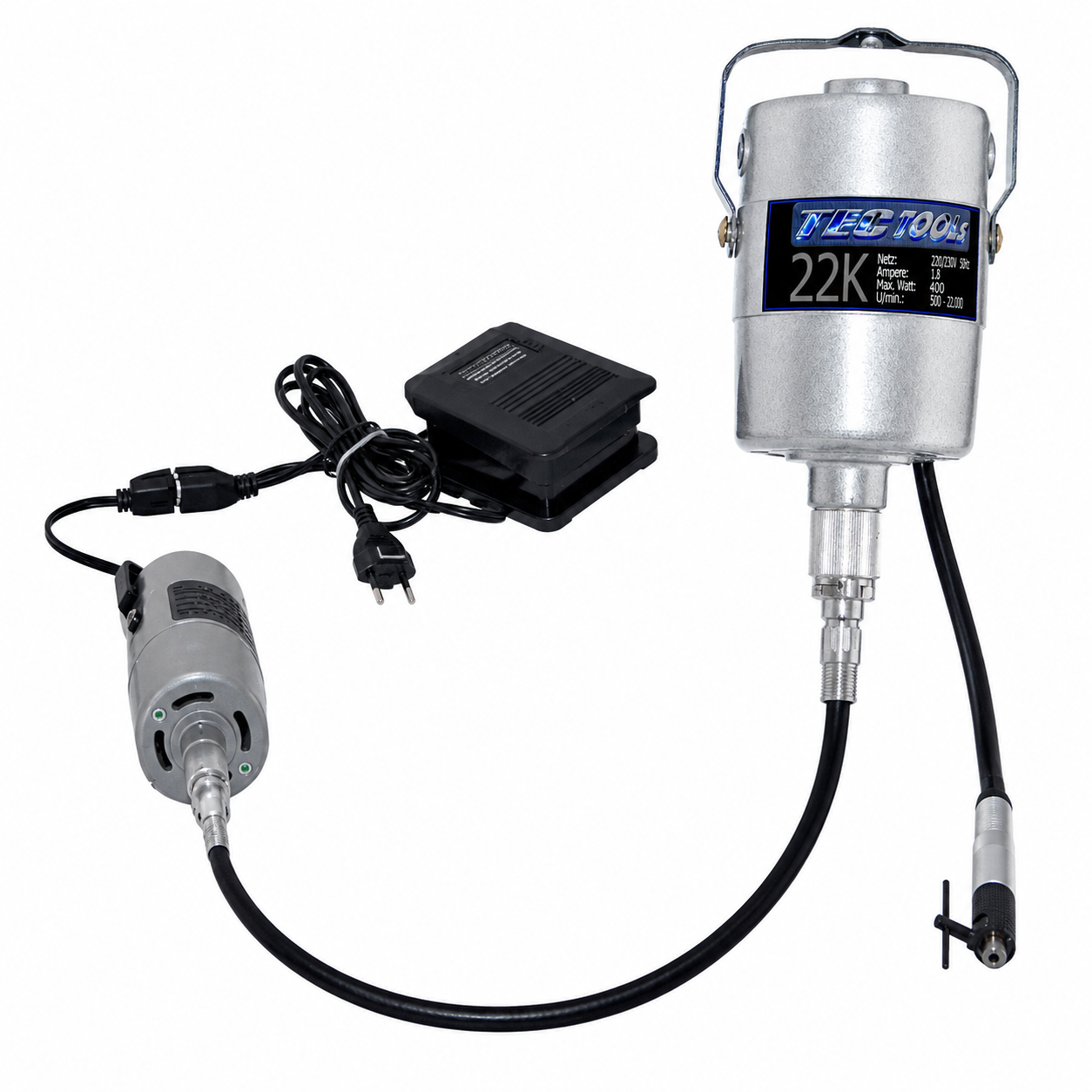 Feinbohrschleifer Biegsame Welle mit Hängemotor 22.000 RPM mit Fußschalter TecTools