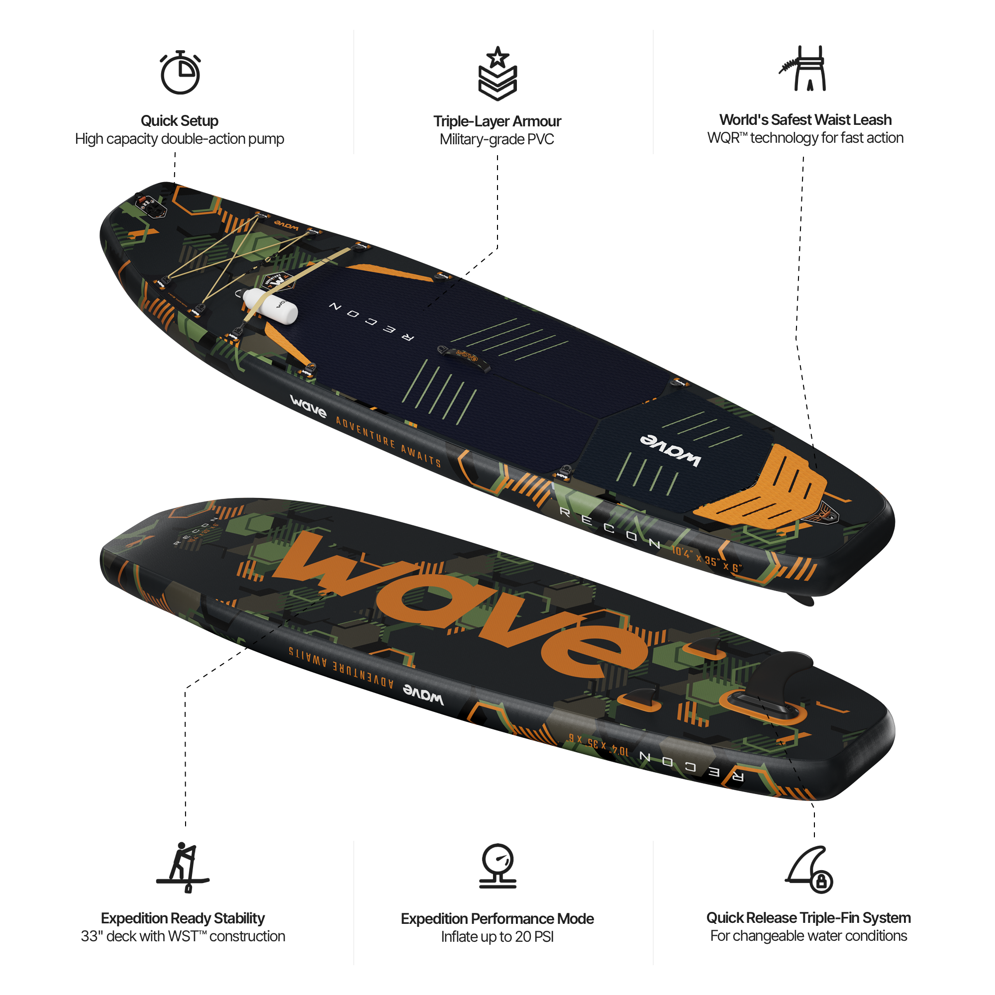 Stand Up Paddel / Sup Board - Wave The Recon 3.0 Größe: 10'4 Camouflage