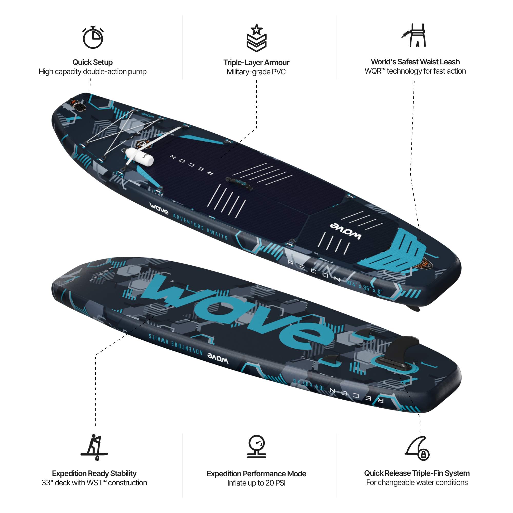 Stand Up Paddel / Sup Board - Wave The Recon 3.0 Größe: 10'4 Grau-Blau
